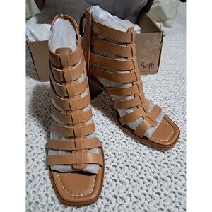 Sofft Womens Size 9 Stratford Tan Leather Caged Zip Heeled Shoes Sandals NEW